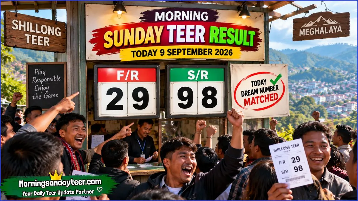Morning Sunday Teer Result Today 9 September 2026 – Latest Shillong F/R 29 & S/R 98, Previous Result Chart and Daily Update